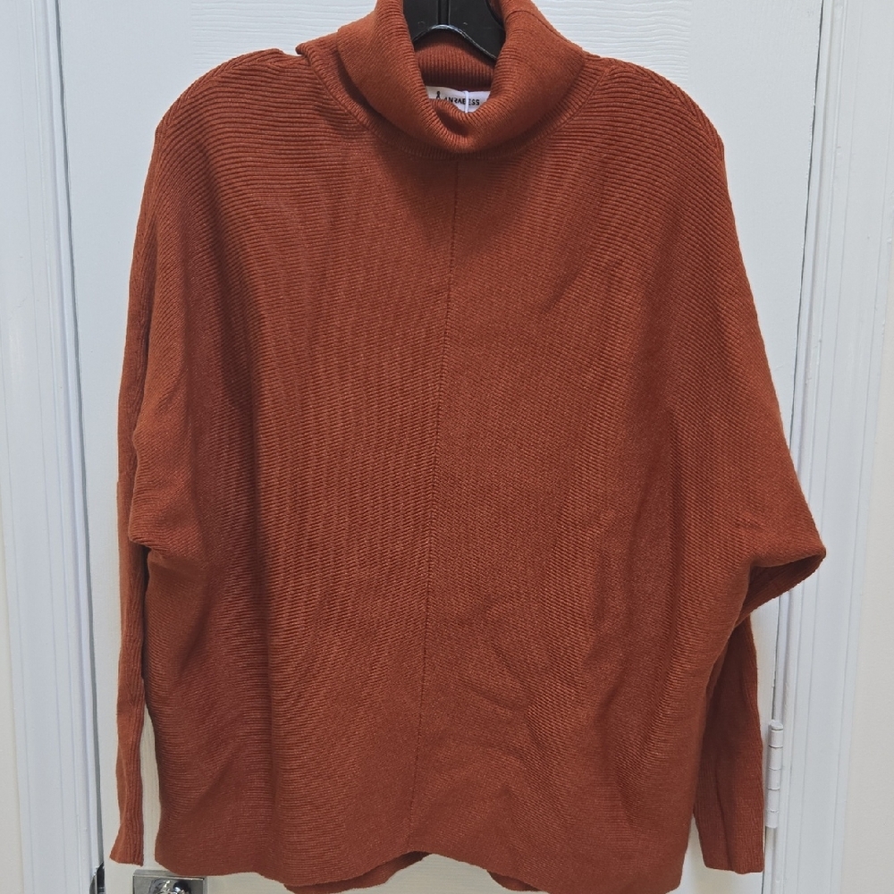 Orange Knit Poncho Sweater with Turtleneck